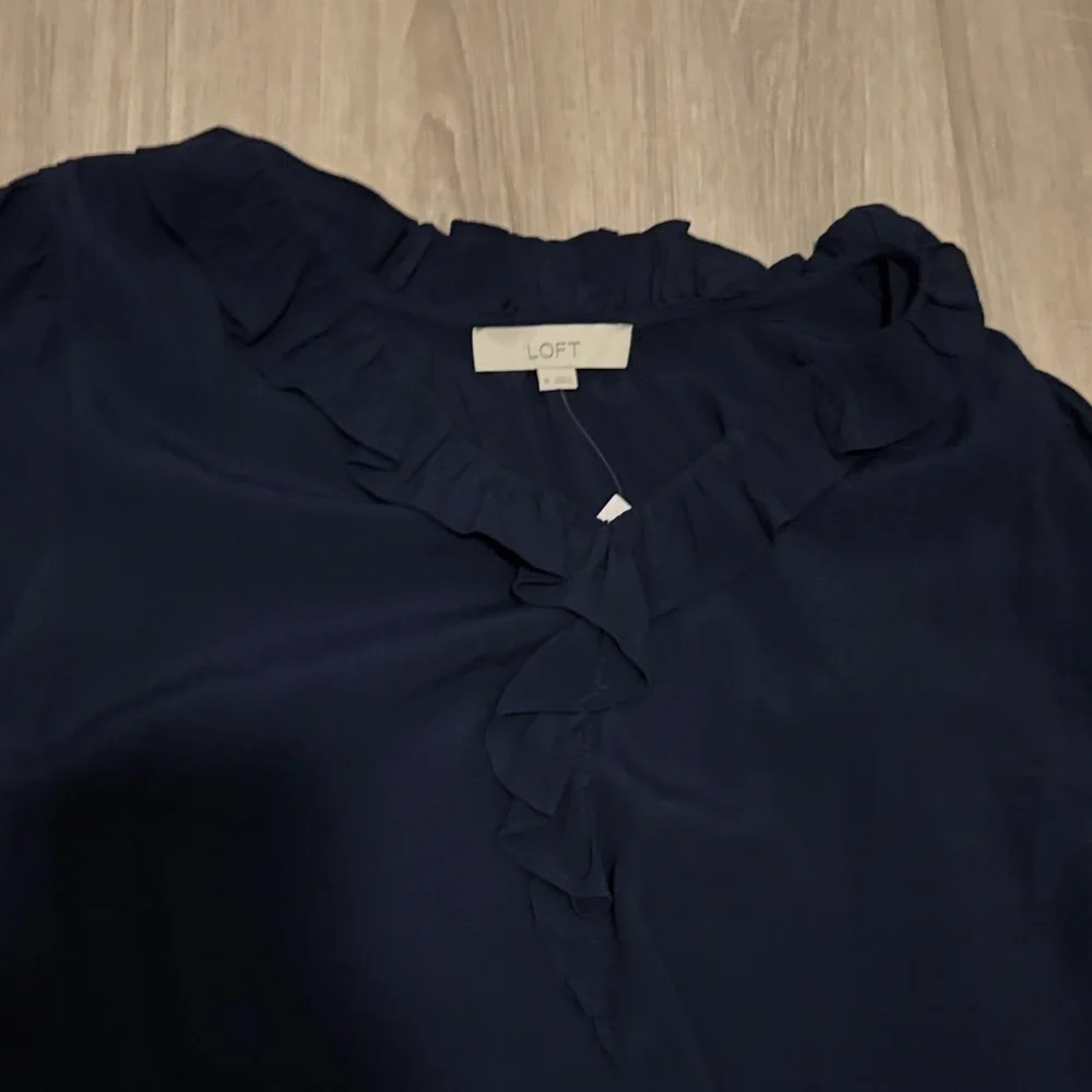 LOFT Midnight Blue Ruffle Blouse - Picture 3 of 4